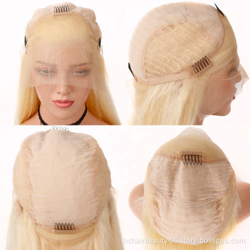 Glueless 613 Blonde Lace frontal Wig 100% Raw Unprocessed Virgin Brazilian Straight Honey Blonde Human Hair Full Lace Wigs